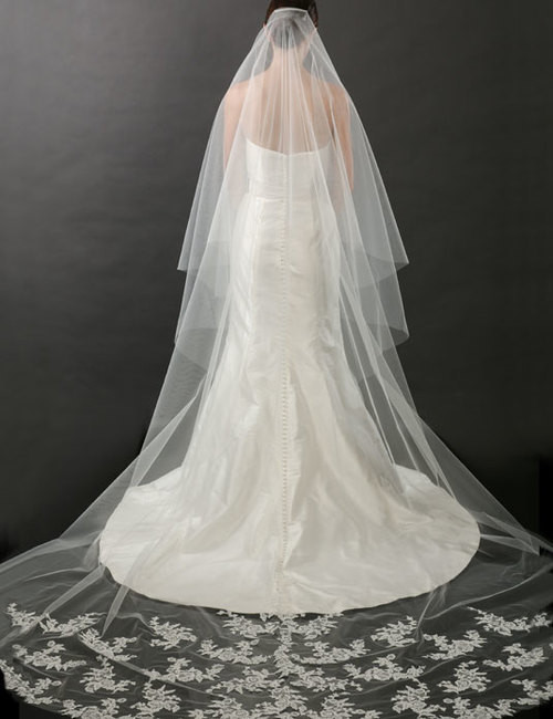 3 Tier Cathedral Wedding Veils
 Bel Aire Bridal Veils V7262C 2 tier foldover lace veil