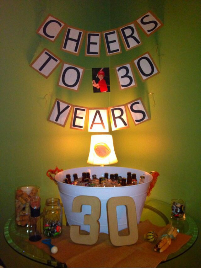30th Birthday Decorations For Him
 Homemade "Cheers to 30 years" banner for the drink table