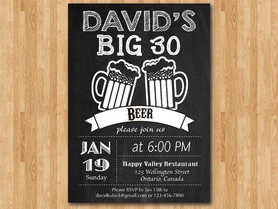 30th Birthday Party Invitations
 30th birthday invitation Beer party invitations Chalkboard