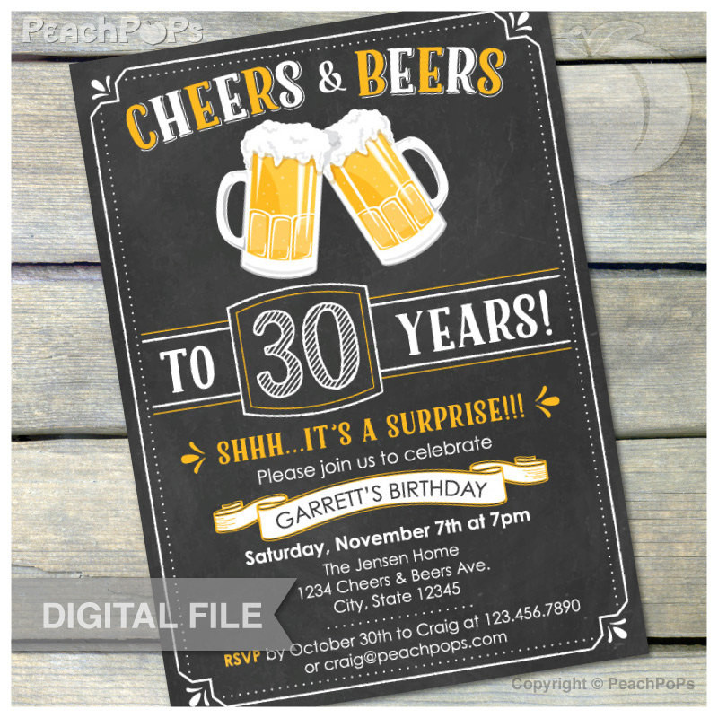 30th Birthday Party Invitations
 Surprise 30th Birthday Invitation Cheers & Beers Invite