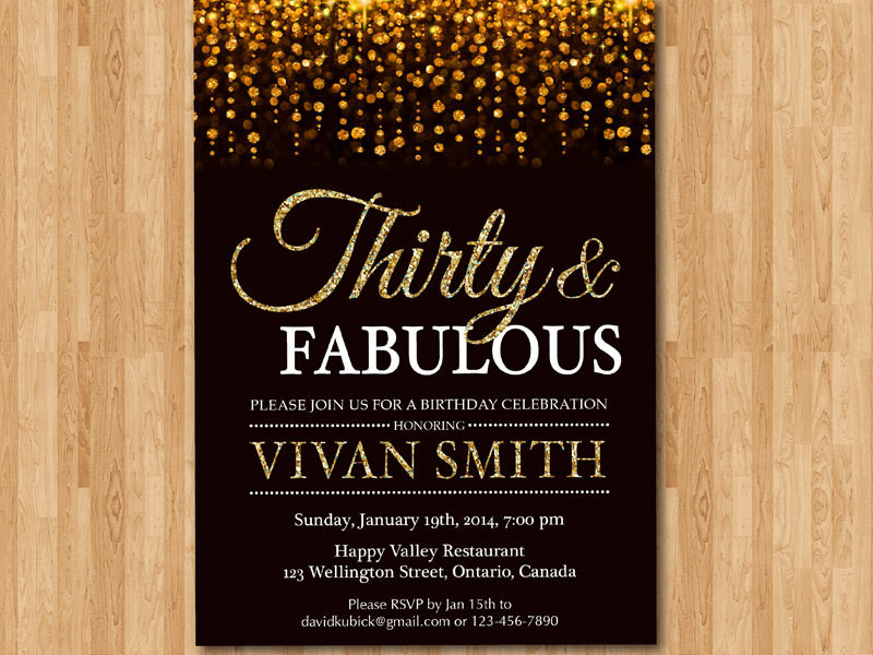 30th Birthday Party Invitations
 30th birthday invitation for women Thirty and fabulous Gold