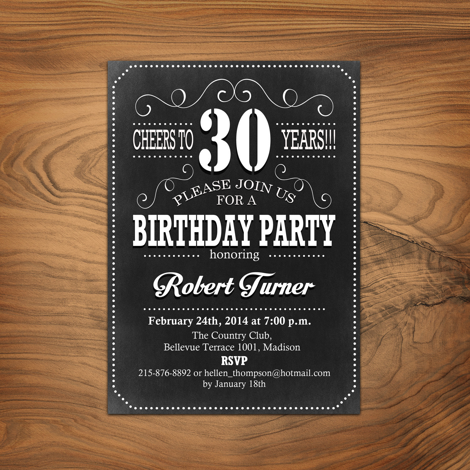 30th Birthday Party Invitations
 30th Birthday Invitation 40th 50th 60th Any Age