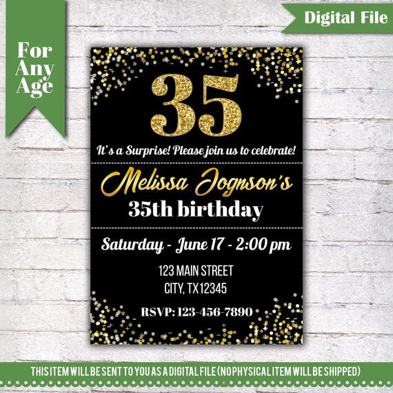 35 Year Old Birthday Party Ideas
 35th Birthday Invitation Birthday Party Invite Printable