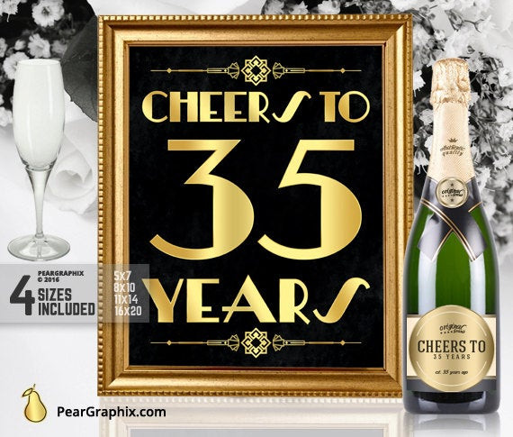 35 Year Old Birthday Party Ideas
 Cheers To 35 Years Printable Sign 35th Birthday Party