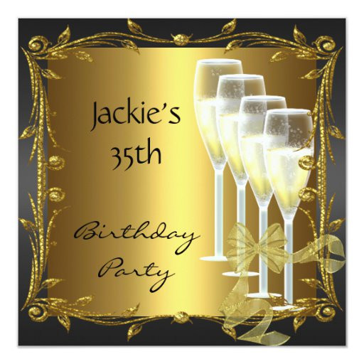 35th Birthday Decorations
 Invite 35th Birthday Party Elegant Black Gold