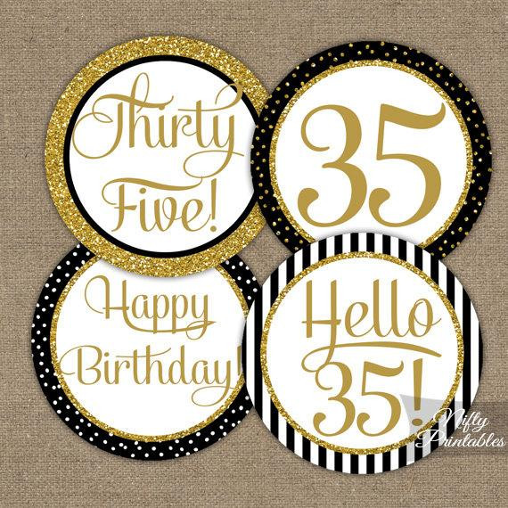 35th Birthday Decorations
 35th Birthday Cupcake Toppers Black & Gold 35 Years Bday