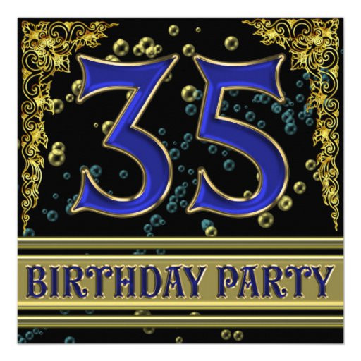 35th Birthday Decorations
 Black and Gold 35th Birthday party Invitation