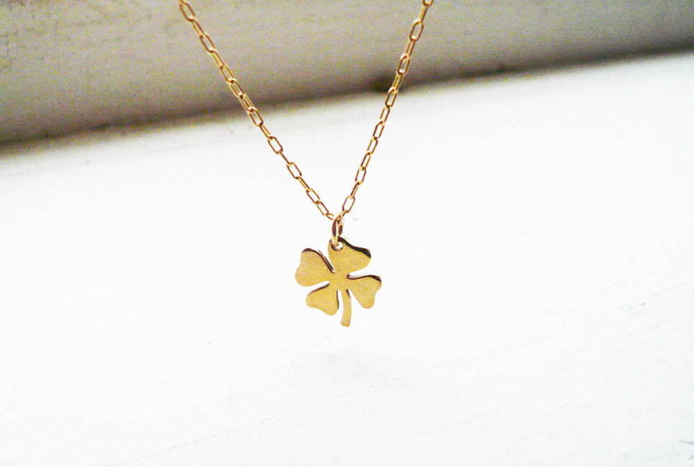 4 Leaf Clover Necklace
 Tiny Four Leaf Clover Necklace in Gold Filled and Golden Brass