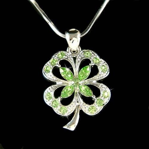 4 Leaf Clover Necklace
 w Swarovski Crystal Irish St Patricks 4 Leaf Clover