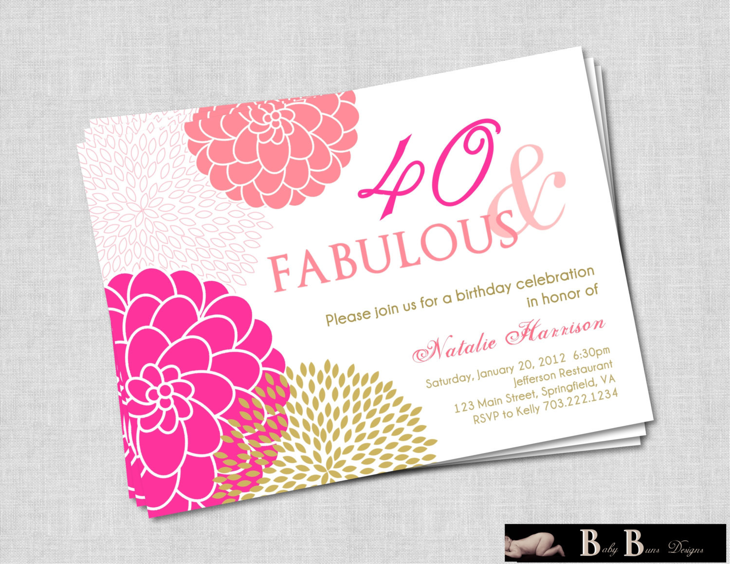 40 Birthday Invitations
 40 and Fabulous 40th or 50th Birthday Invitation Pink & Gold