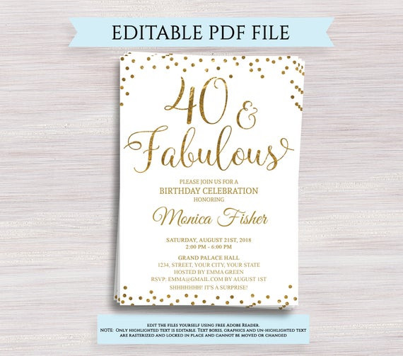 40 Birthday Invitations
 Editable 40th Birthday Party Invitation template 40 and