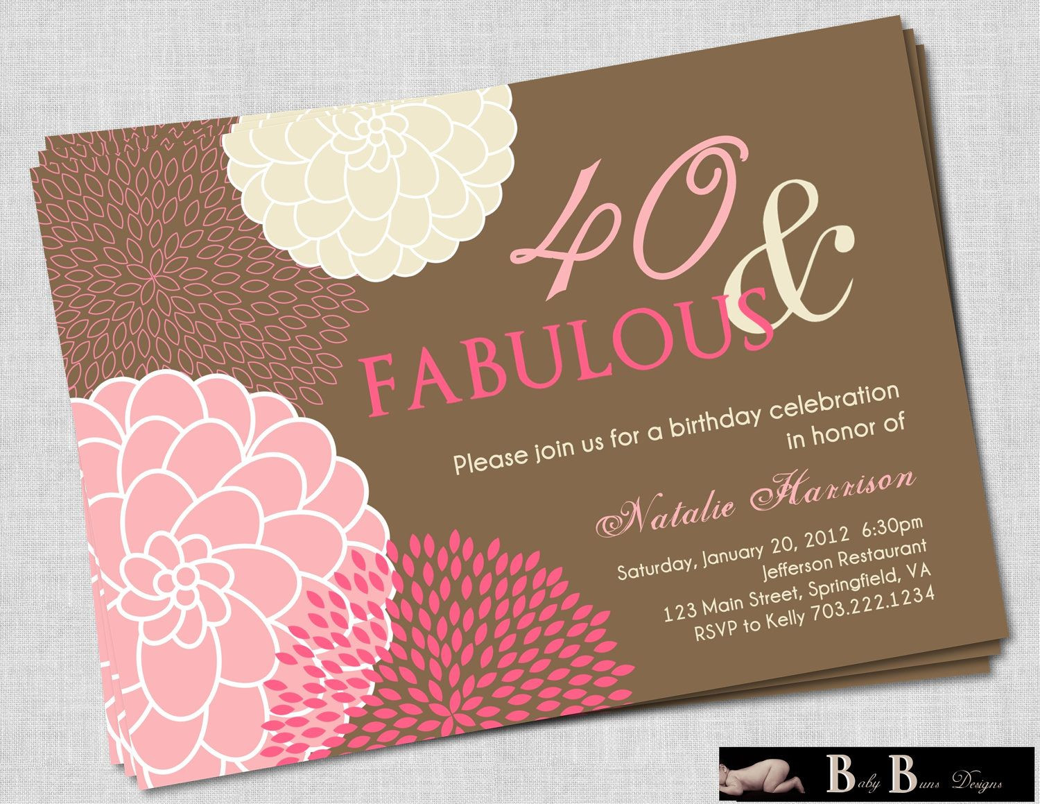 40 Birthday Invitations
 40 and Fabulous 40th Birthday Invitation Pink & Brown