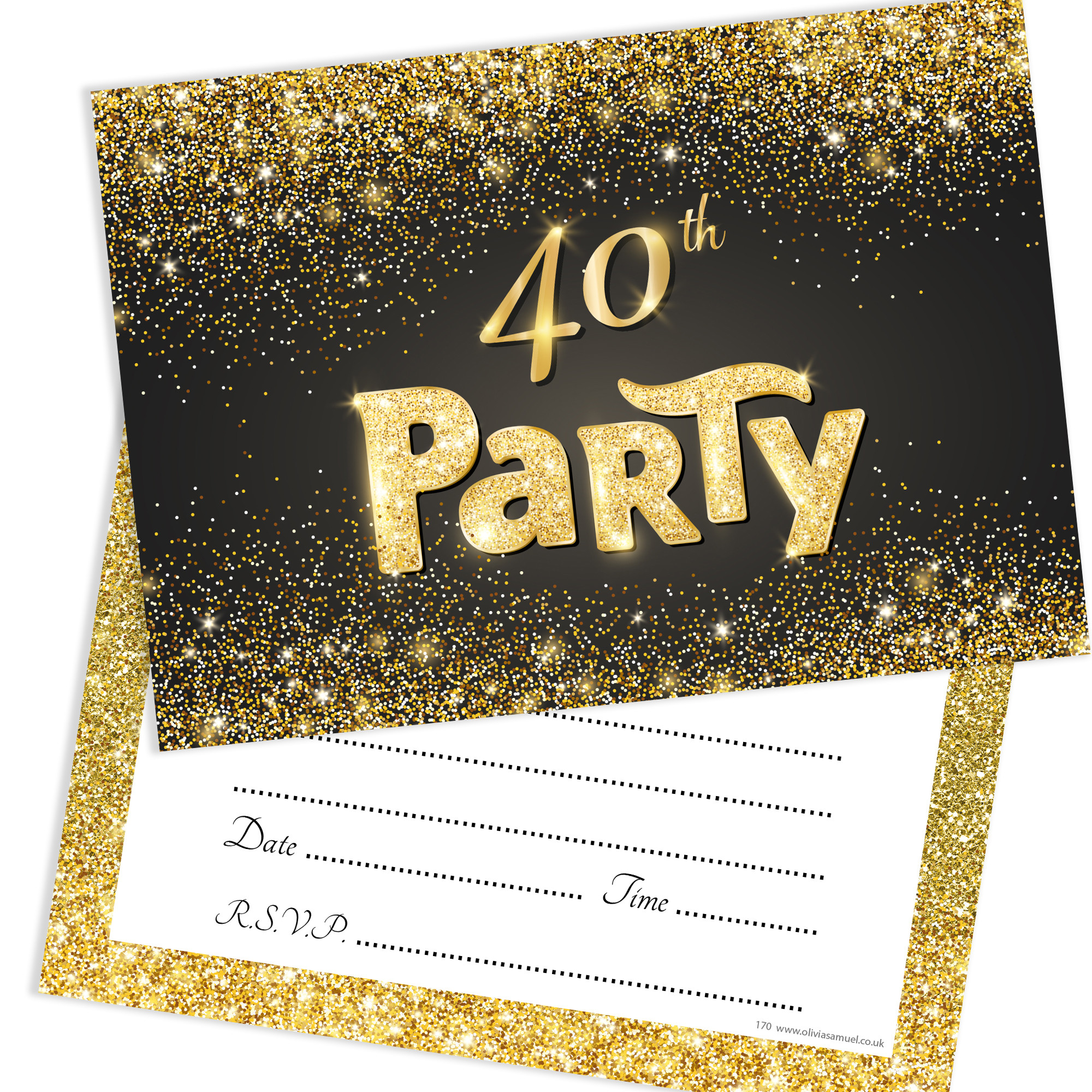 40 Birthday Invitations
 Black and Gold Effect 40th Birthday Party Invitations