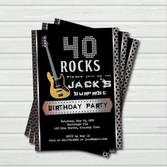 40 Birthday Invitations
 Surprise 40th birthday invitation 40 rock and roll music