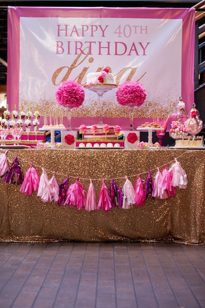 40th Birthday Decorations For Her
 Glamorous Pink Gold 40th Birthday Party