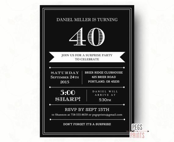 40th Birthday Invitations For Men
 40th Surprise Birthday Invitation for Men Printable Adult