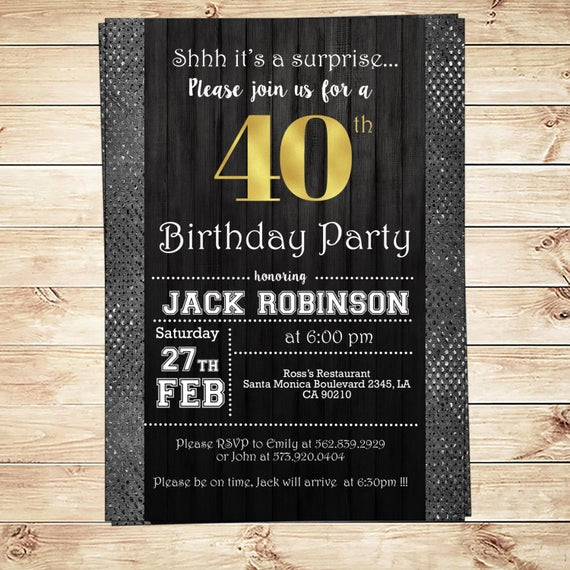 40th Birthday Invitations For Men
 Mens 40th Birthday Party Black Silver and gold Men 40th