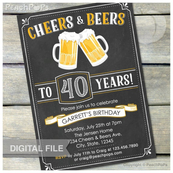 40th Birthday Invitations For Men
 40th Birthday Invitation Men Cheers & Beers Invite Chalkboard