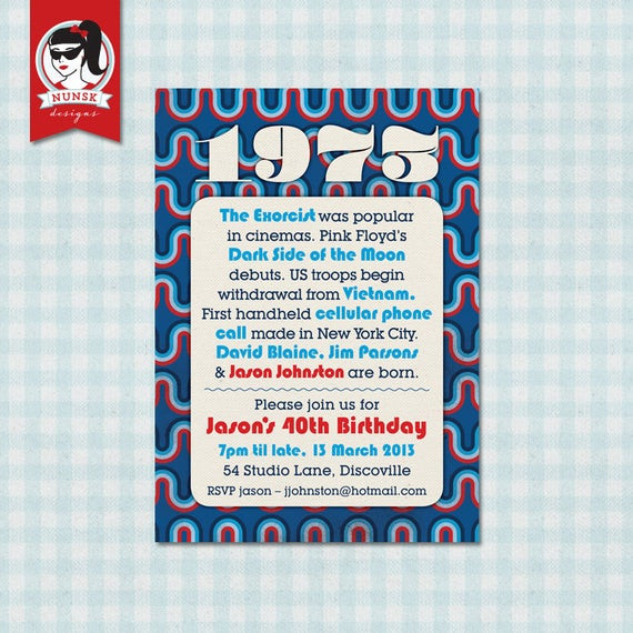 40th Birthday Invitations For Men
 40th Birthday Party Invitations Retro 70s Mens by NunskDesigns