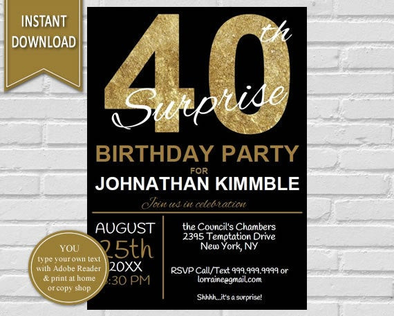 40th Birthday Invitations For Men
 40th Surprise Birthday Invitation 40th Birthday Invite