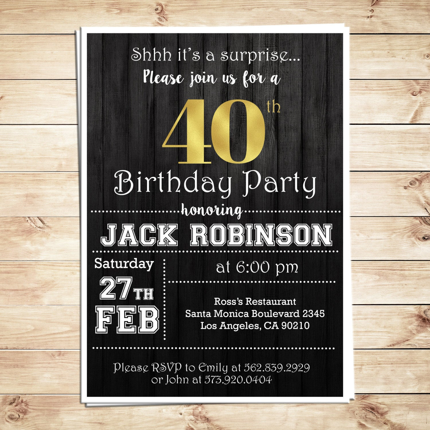 40th Birthday Invitations For Men
 Surprise 40th birthday party invitations for him Men 40th
