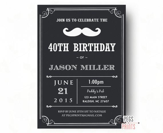 40th Birthday Invitations For Men
 40th Birthday Invitation for Men PRINTABLE Birthday