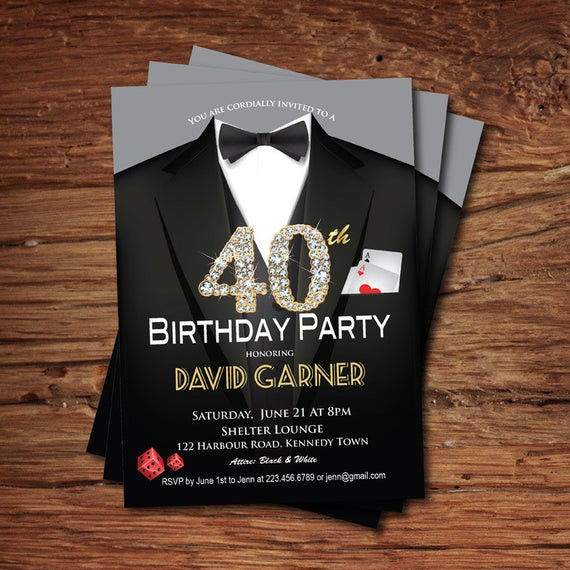 40th Birthday Invitations For Men
 Casino 40th birthday invitation Adult man birthday party