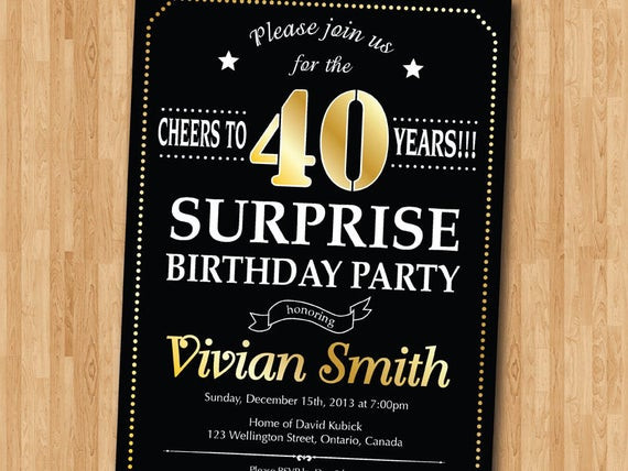 40th Surprise Birthday Invitations
 Surprise 40th birthday invitation 30th 50th 60th 70th 80th