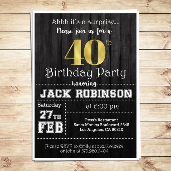 40th Surprise Birthday Invitations
 Surprise 40th birthday party invitations for him Men 40th