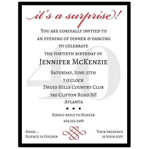 40th Surprise Birthday Invitations
 Classic 40th Birthday Surprise Party Invitations