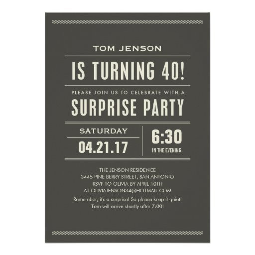 40th Surprise Birthday Invitations
 Surprise 40th Birthday Invitations 5" X 7" Invitation Card