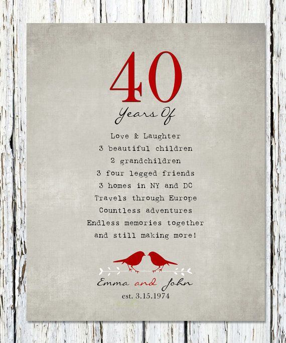40th Wedding Anniversary Gift Ideas For Parents
 40th Anniversary Gift for parents 40th RUBY Anniversary