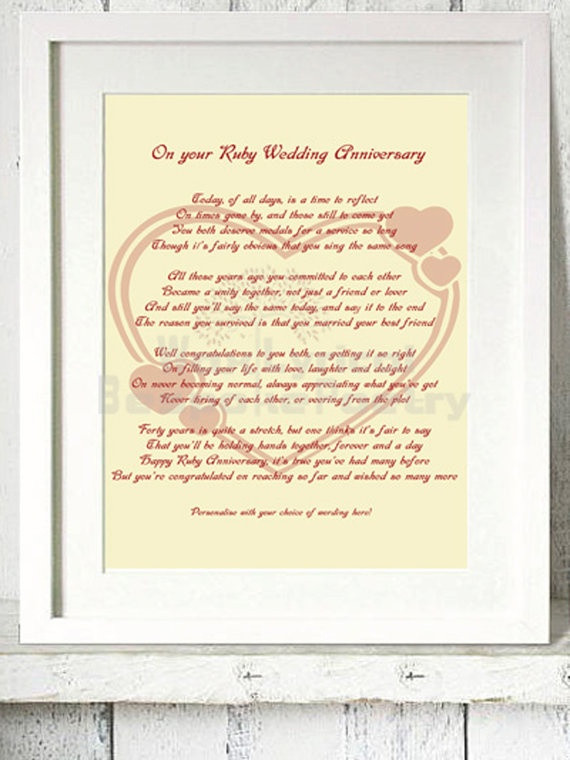 40Th Wedding Anniversary Quotes
 Ruby 40th Wedding Anniversary Personalised by