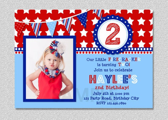 4th Birthday Party Invitation Wording
 4th of July Birthday Invitation Red White and Blue Birthday