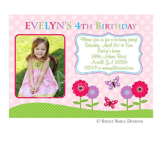 4th Birthday Party Invitation Wording
 Birthday Invitation Printable Digital by
