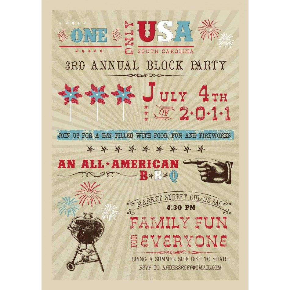 4th Birthday Party Invitation Wording
 All American 4th of July BBQ Party Printable Invitation