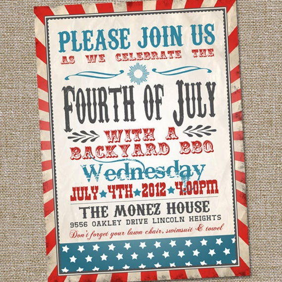 4th Birthday Party Invitation Wording
 Fourth of July Invitation Vintage Fourth of July