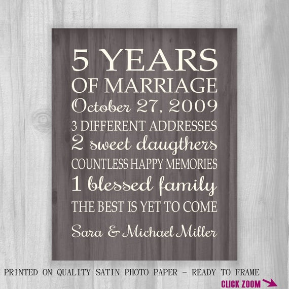 5 Year Anniversary Gift Ideas
 5th Anniversary Gift Print FAUX Wood 5 Years by