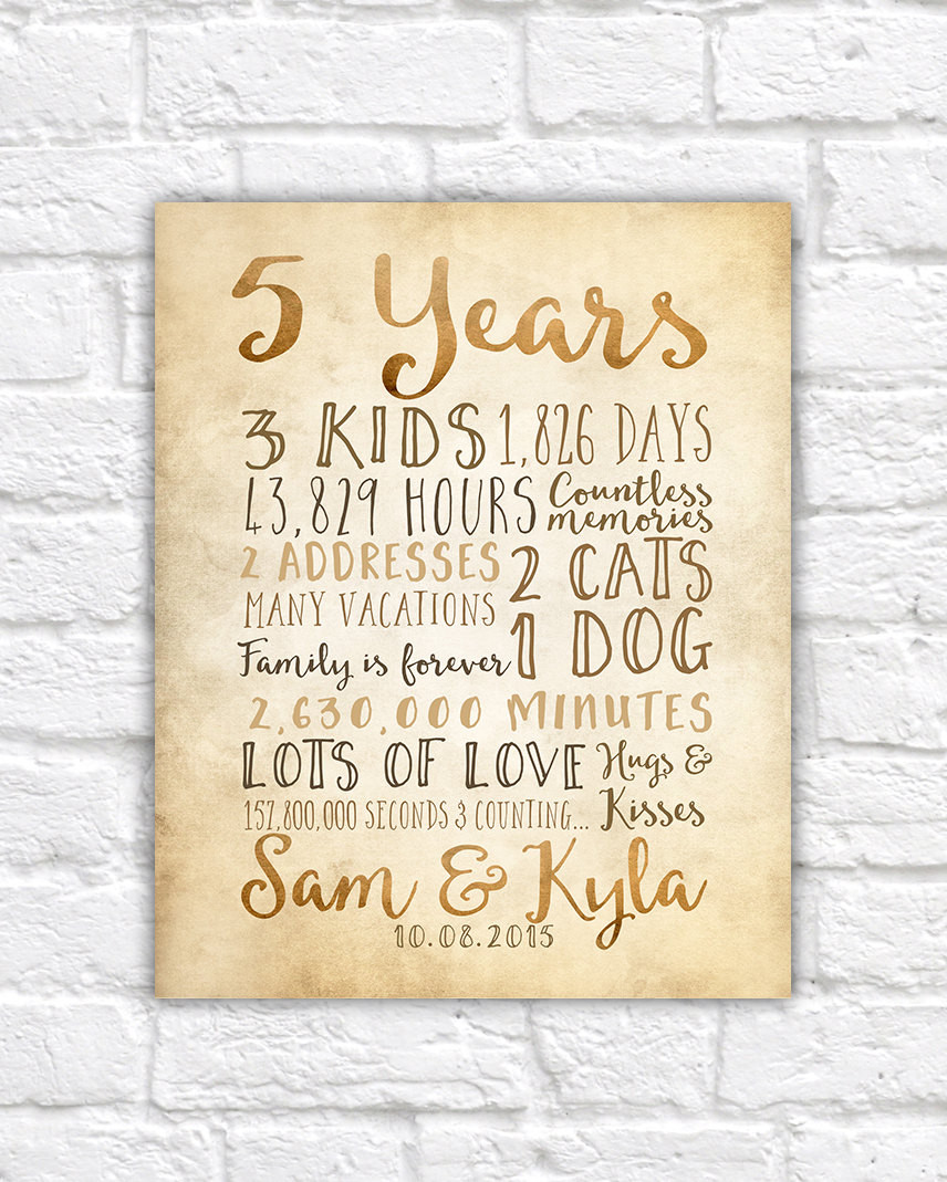 5 Year Anniversary Gift Ideas
 5 Year Anniversary Gift 5th Year of Marriage or Dating
