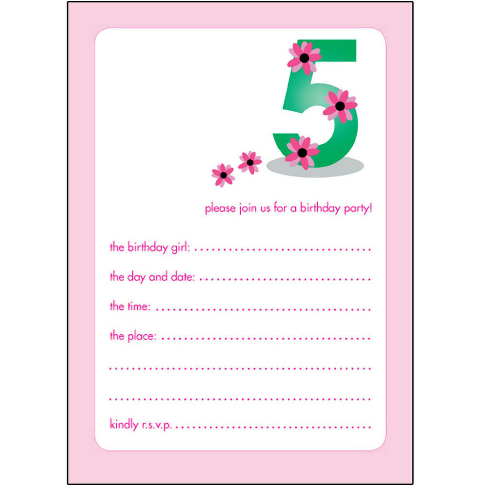5 Yr Old Birthday Party
 10 Childrens Birthday Party Invitations 5 Years Old Girl