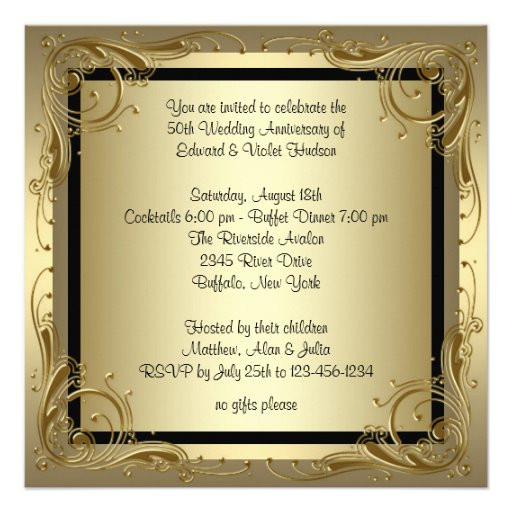 50 Wedding Anniversary Invitations
 Elegant Gold 50th Wedding Anniversary Party 5 25" Square