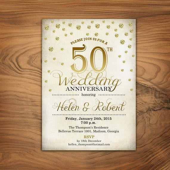 50 Wedding Anniversary Invitations
 50th Wedding Anniversary Invitation Gold White Retro