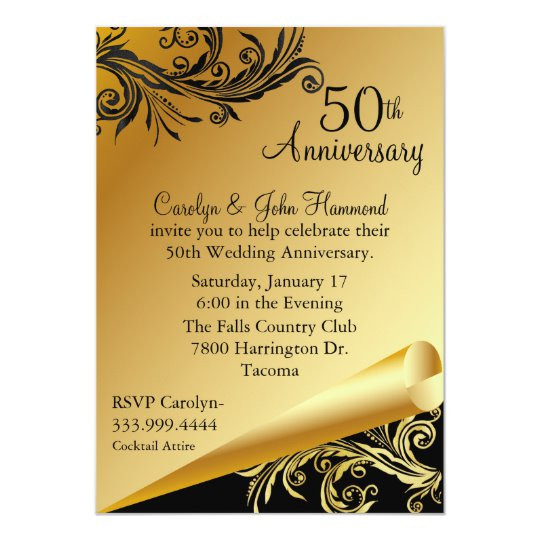 50 Wedding Anniversary Invitations
 Black & Gold 50th Wedding Anniversary Invitation