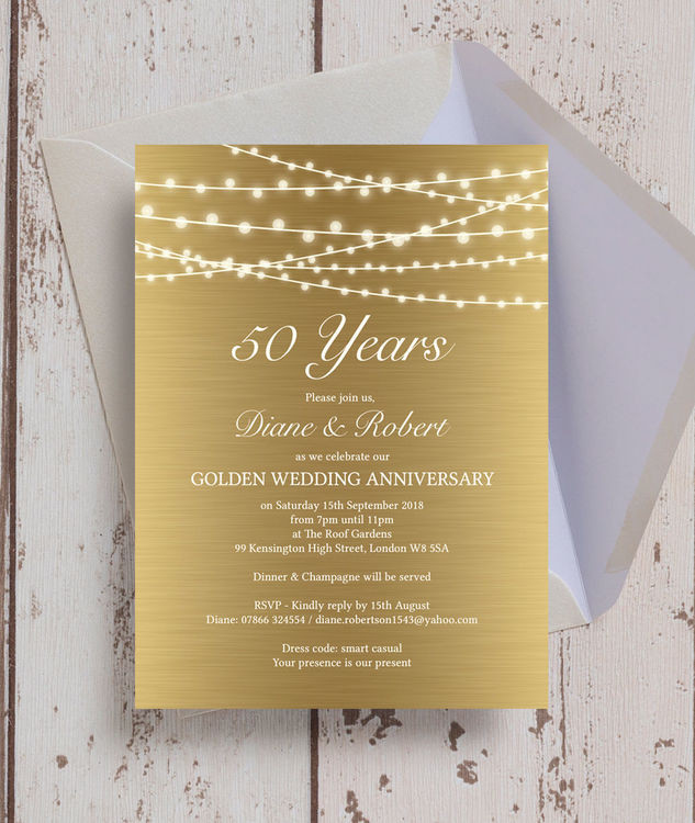 50 Wedding Anniversary Invitations
 Gold Fairy Lights 50th Golden Wedding Anniversary