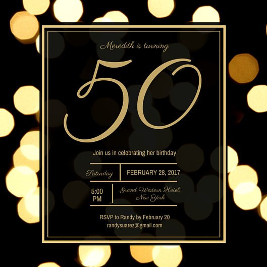 50th Birthday Party Invitation Template
 Black and Gold Dotted Background 50th Birthday Invitation