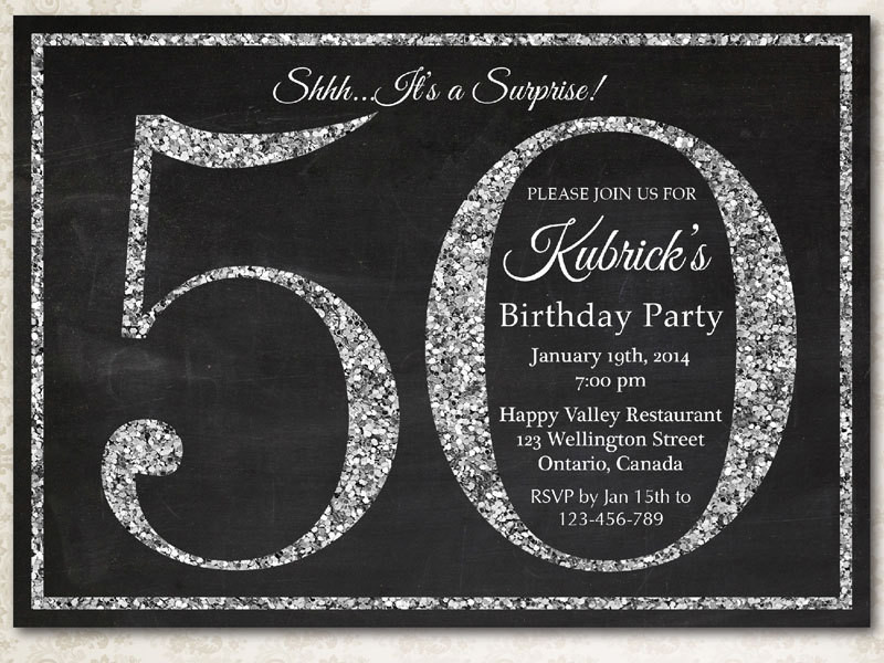 50th Birthday Party Invitation Template
 50th birthday invitation Silver Glitter Birthday Party