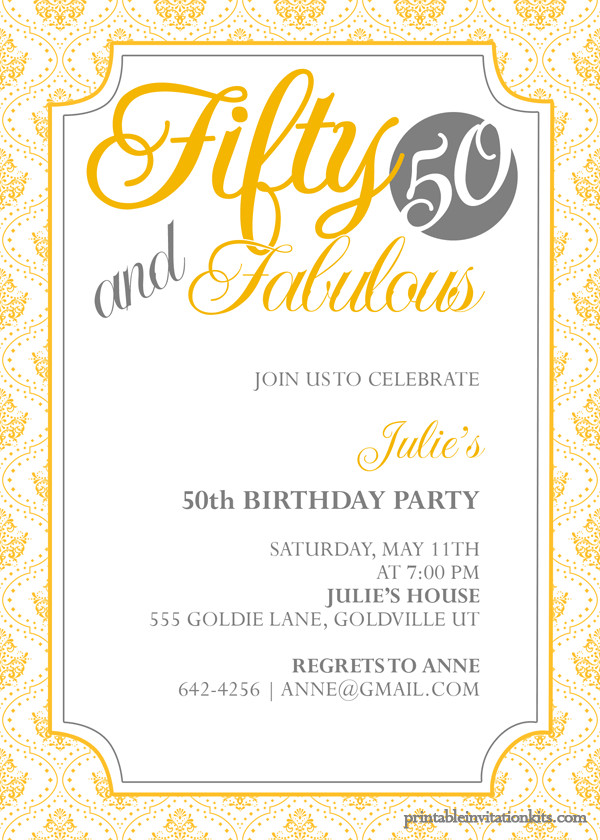 50th Birthday Party Invitation Template
 Fifty and Fabulous – 50th Birthday Invitation ← Wedding