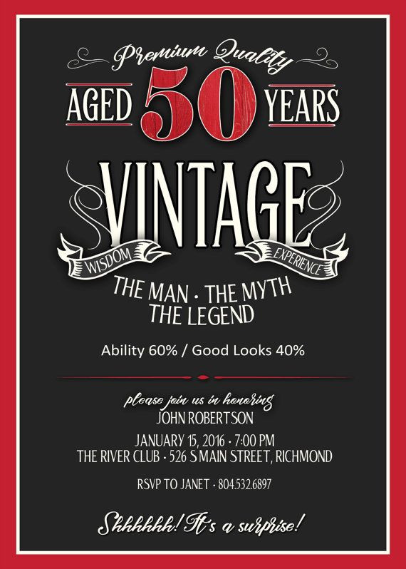 50th Birthday Party Invitations Ideas
 50th Birthday Invitation for Men JPEG printable Aged