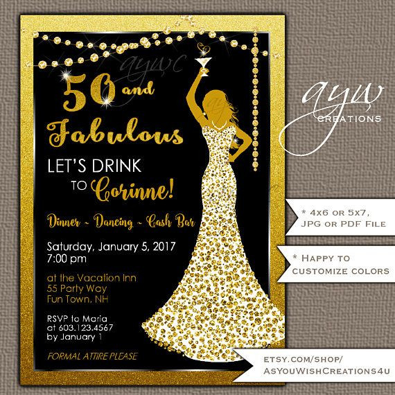50th Birthday Party Invitations Ideas
 50th Birthday Party Invitations Woman Bling Dress 40th