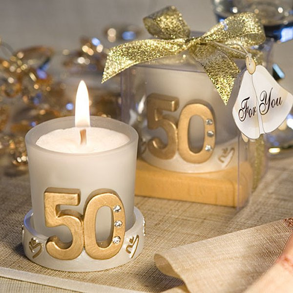 50th Wedding Anniversary Party Favors
 Gold Candle 50th Anniversary Favors